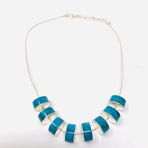 Sterling silver, inlaid turquoise necklace, 41.1g
